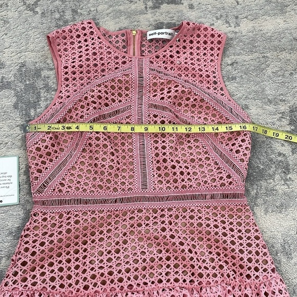 NWT Self-Portrait Crosshatch Frill Mini Dress Pink Guipure Lace Barbie Sz 8 - Picture 11 of 16
